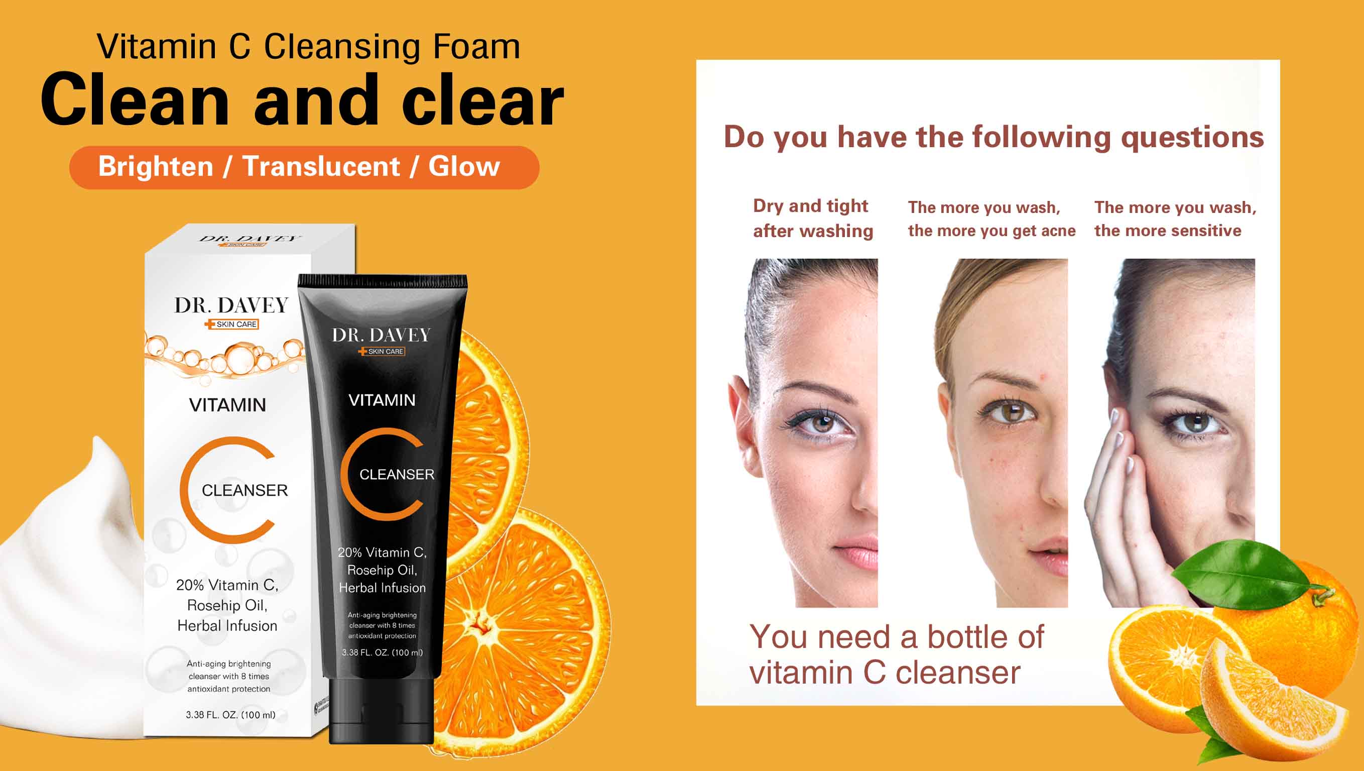 Private Label DR.DAVEY Vitamin C Wash Foam Facial Cleanser Manufacturer ...